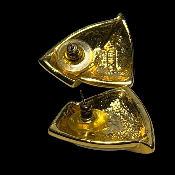 Vintage M Jent Pierced Earrings Enamel and Gold Tone Modernistic - Picture 4 of 7